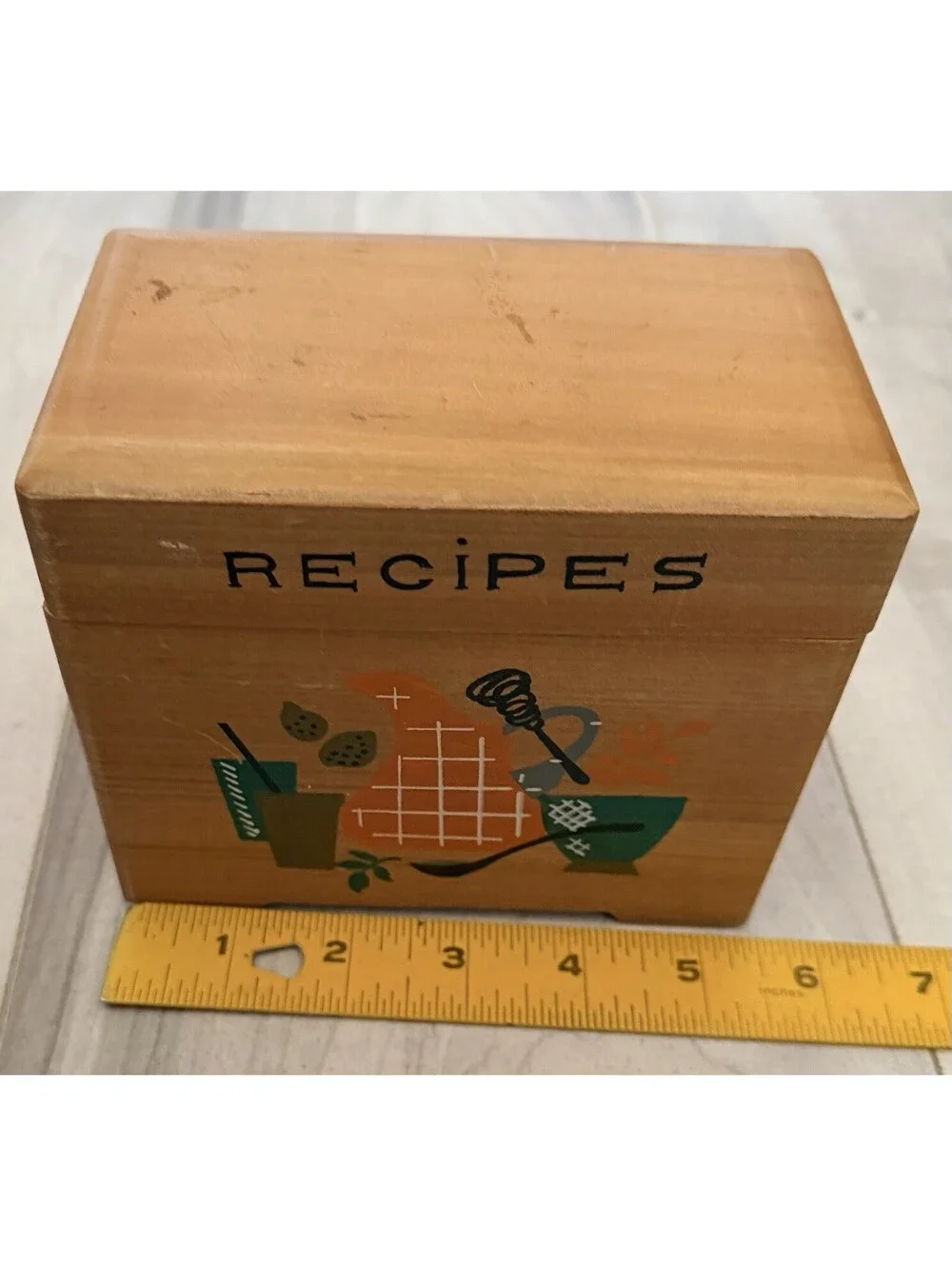 Wooden Recipe Box Vintage MCM Nevco Japan Kitchen Scene